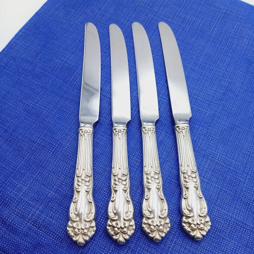 Reed Barton TIGER LILY Dinner Knive 1945 Art Nouveau Silverplate 4 Pcs Set Vtg
